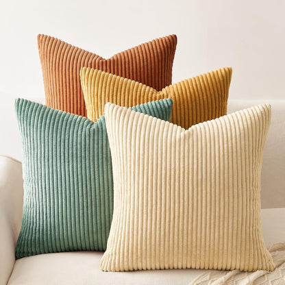 Throw Pillow Covers Cushion Cases, Set of 4 Soft Velvet Modern Double-Sided Designs, Mix and Match for Boho Farmhouse Fall Home Decor (18x18 inch, Orange/Teal)
