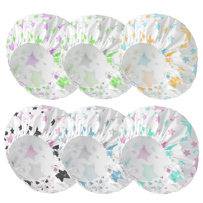 6 PCS Shower Caps for Women, Double Side Waterproof Shower Cap, Reusable Elastic Bath Caps for Shower, EVA Bathing Shower Caps, Bath Hair Caps - Candy Color