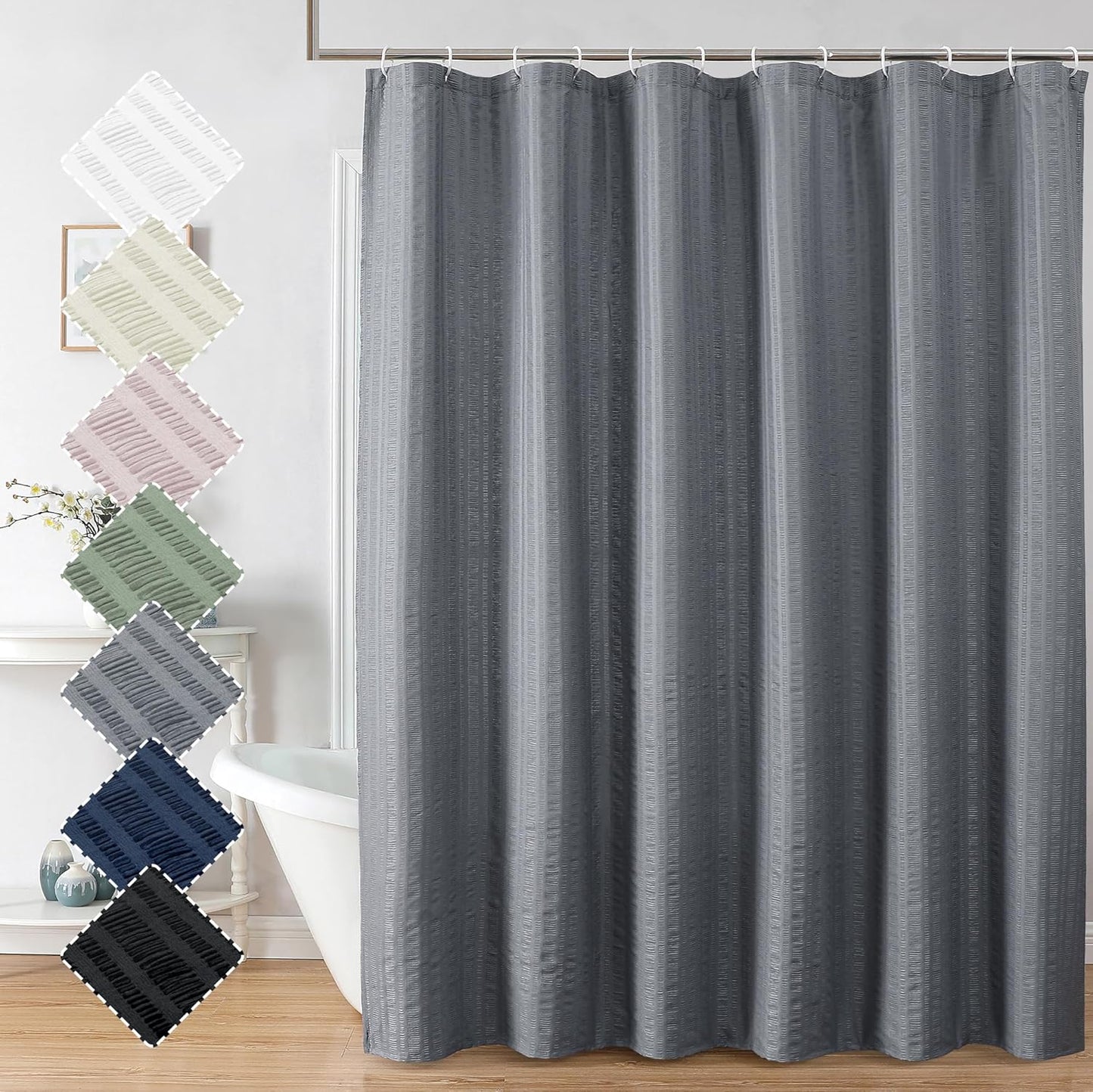 Moga Navy Blue Fabric Shower Curtains for Bathroom - Blue Hotel Spa Polyester Cloth Bath Curtain with 12 Holes, 72x72, Machine Washable, Navy Blue