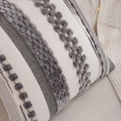 Grey Throw Pillow Covers 18x18 Set of 2 Boho Stripe Pillow Covers Tufted Decorative Pillow Case Accent Pillowcase Farmhouse Cushion Case Nuetral Textured Pillow Cover Spring Home Decor