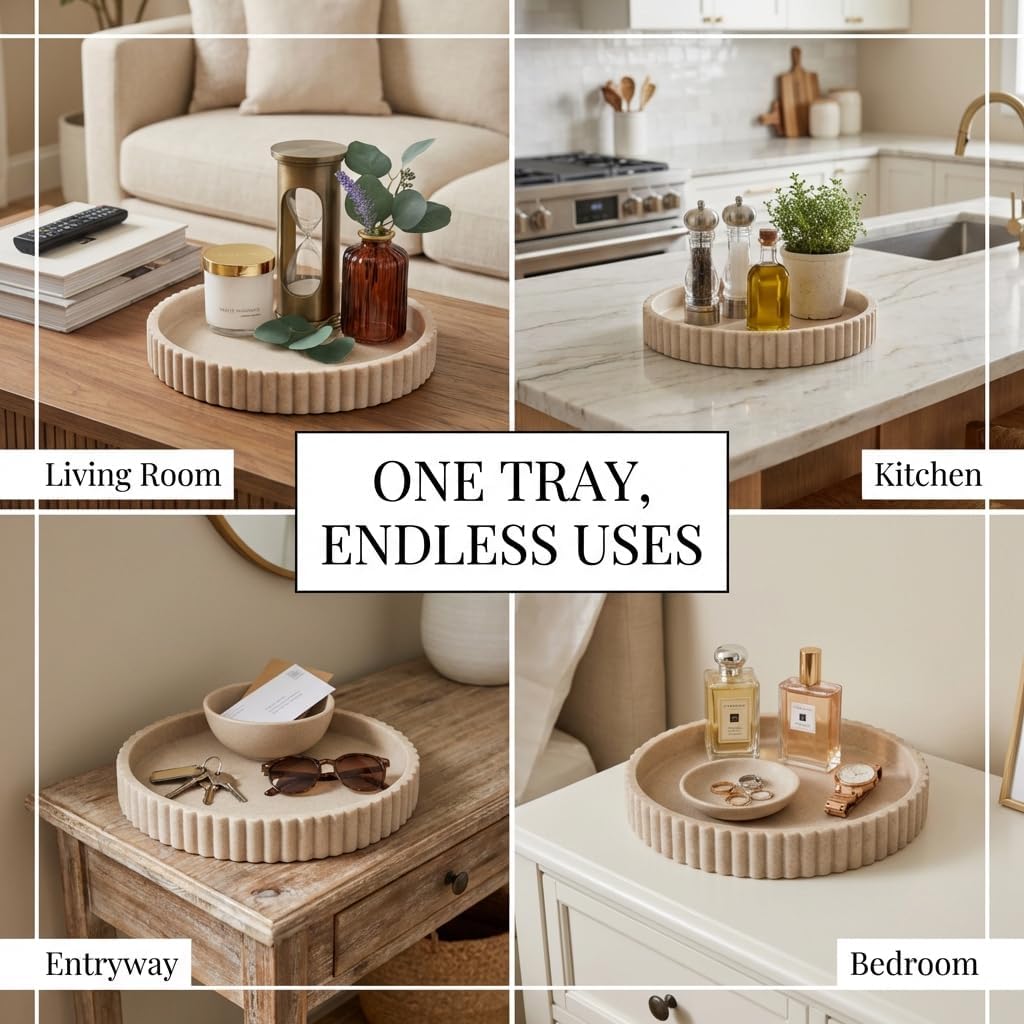 Decorative Tray for Decor - Coffee Table Tray for Living Room - Round Tray for Home Decor - Coffee Table Decor Centerpiece - Modern Minimalist Centerpiece