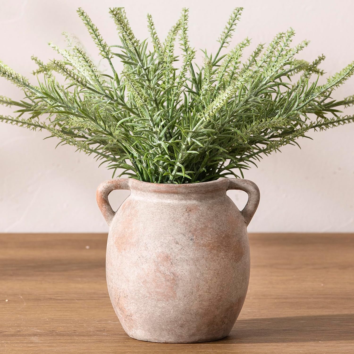 Ceramic Flower Vase 7.6 inch Farmhouse Rustic Vase Decorative Pottery Terracotta Vases for Home Decor Table Mantle Fireplace Living Room Bathroom Wedding Centerpiece (Whitewashed)