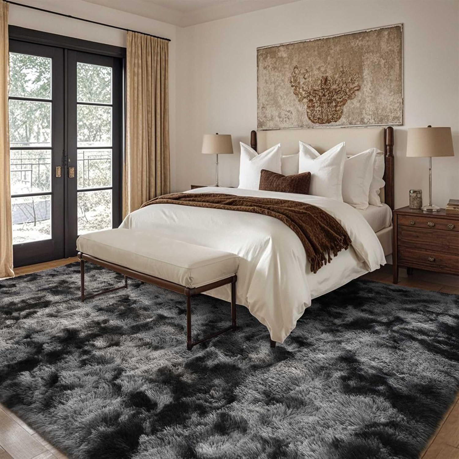 6x9 Ft Large Shag Rugs for Living Room, Tie-Dyed Ultra Soft Fluffy Furry Area Rugs for Bedroom Indoor Floor, Aesthetic Carpet for Kids Home Decor (Dark Grey)