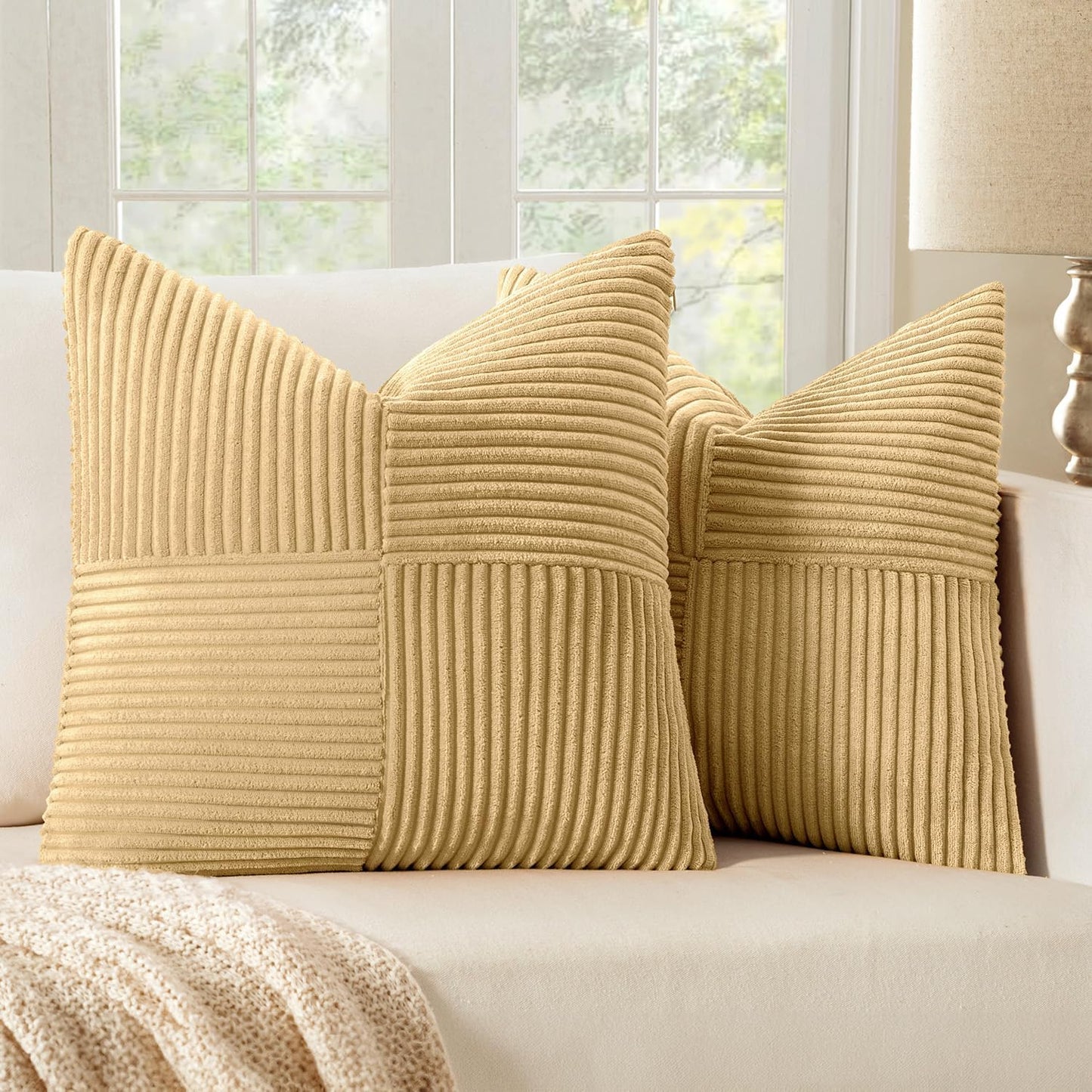 Black Decorative Throw Pillow Covers 18x18 Inch for Couch Bed Sofa Pack of 2 Boho Farmhouse Throw Pillows Soft Cross Corduroy Patchwork Textured Cushion Cases