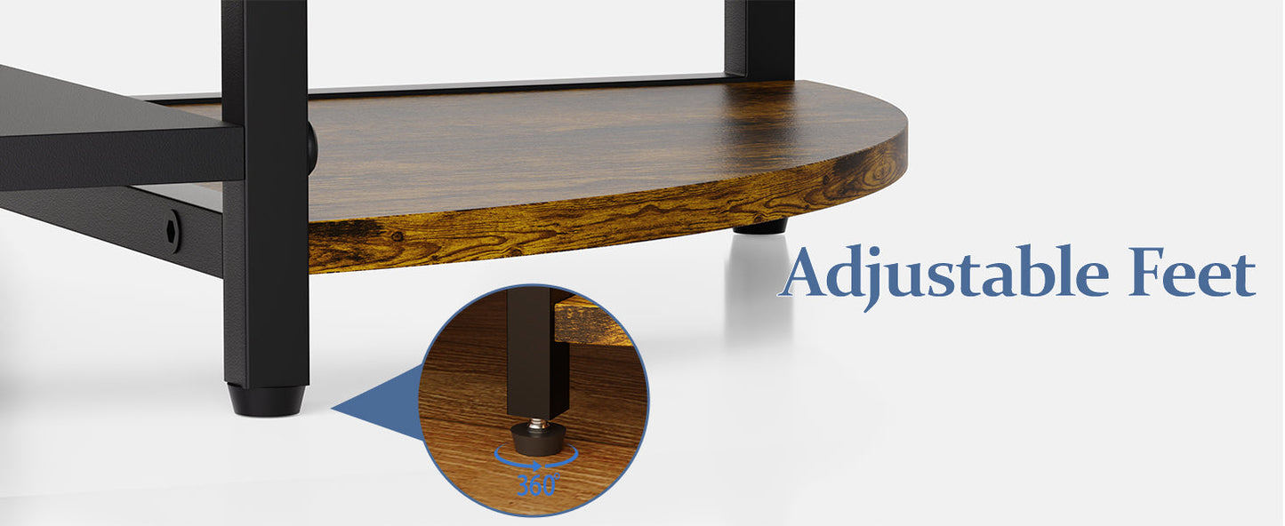 JKsmart Wine Bar Cabinet with LED Lights, Mini Wine Rack with Storage and Glass Holder, Home Bar Cart for Liquor, 3-Tier Bar Table for Kitchen, Dining Room, Living Room, Rustic Brown